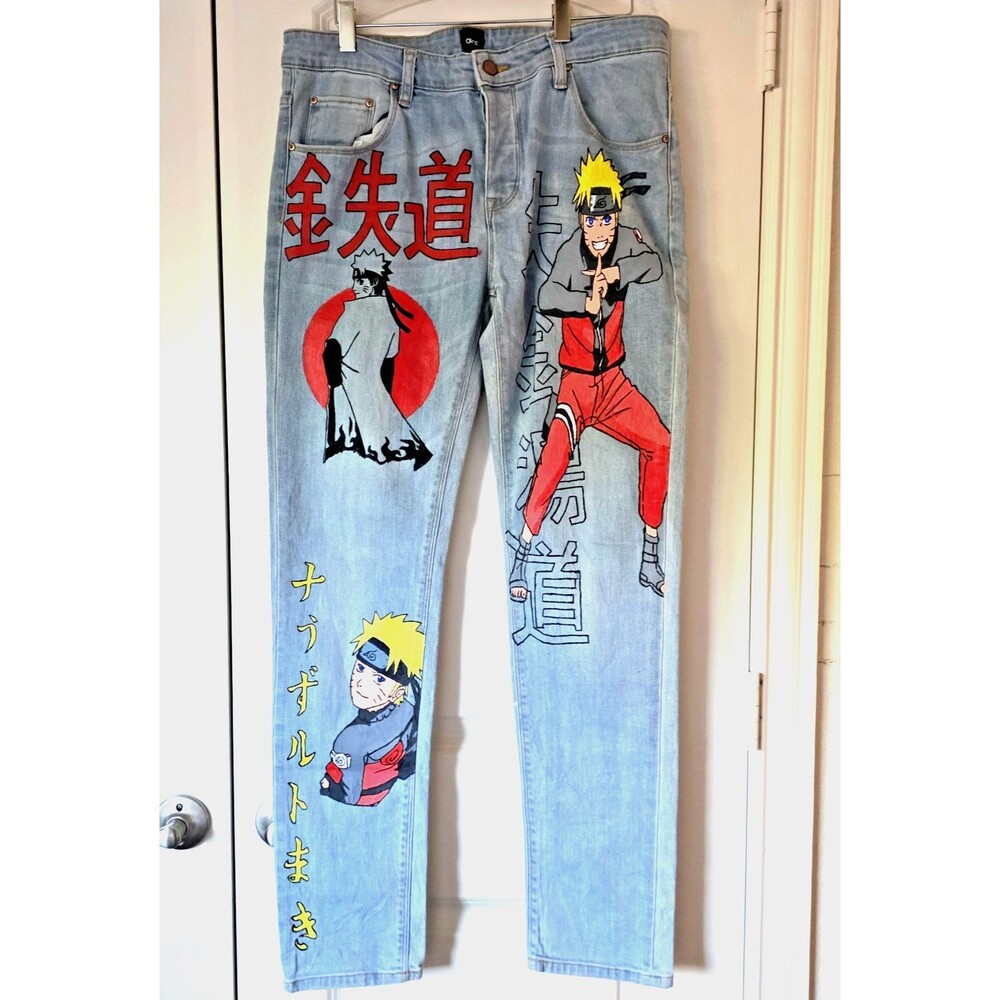 ASOS Men’s Jeans 32x31 Custom Hand Painted Naruto Anime Fan Art Denim